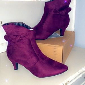 Purple suede bootie. Never worn! New in the box. Size 8.5